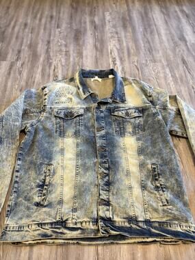 FWRD Denim Jacket Men’s 4XL Acid Wash Distressed Trucker Button Front Blue Jean